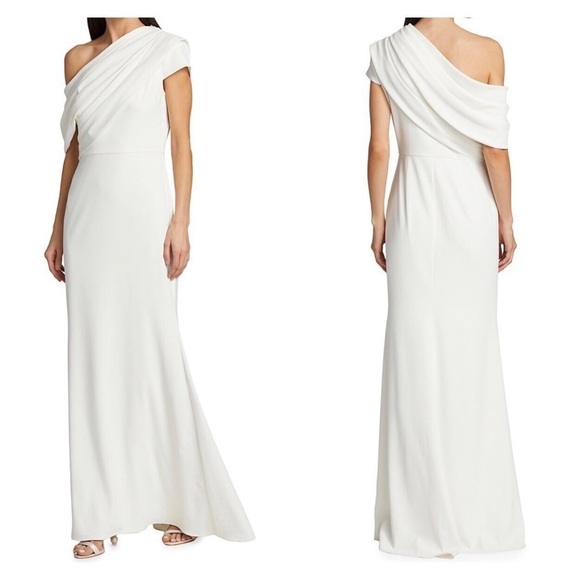 BADGLEY MISCHKA Asymmetric One Shoulder Formal Bridal Gown White Size 6 NWT - Picture 8 of 13